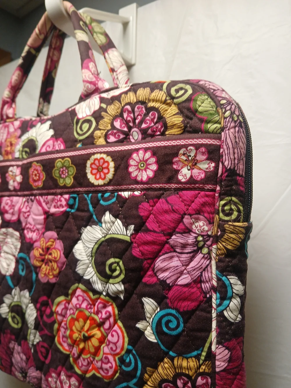 Vera Bradley Quilted Floral Laptop Carry Top in Brown and Pink